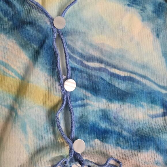 Urban Outfitters Blue Yellow Marble Print Geneva Sheer Mesh Crop Top size XS - Picture 4 of 7